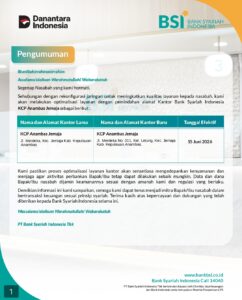 Pengumuman Alamat Kantor Kantor Cabang Pembantu (KCP) Anambas Jemaja