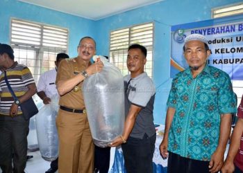 Bupati Natuna Serahkan Bantuan Bibit Ikan Lele ke Kelompok Budidaya Ikan Air Tawar Desa Sepempang