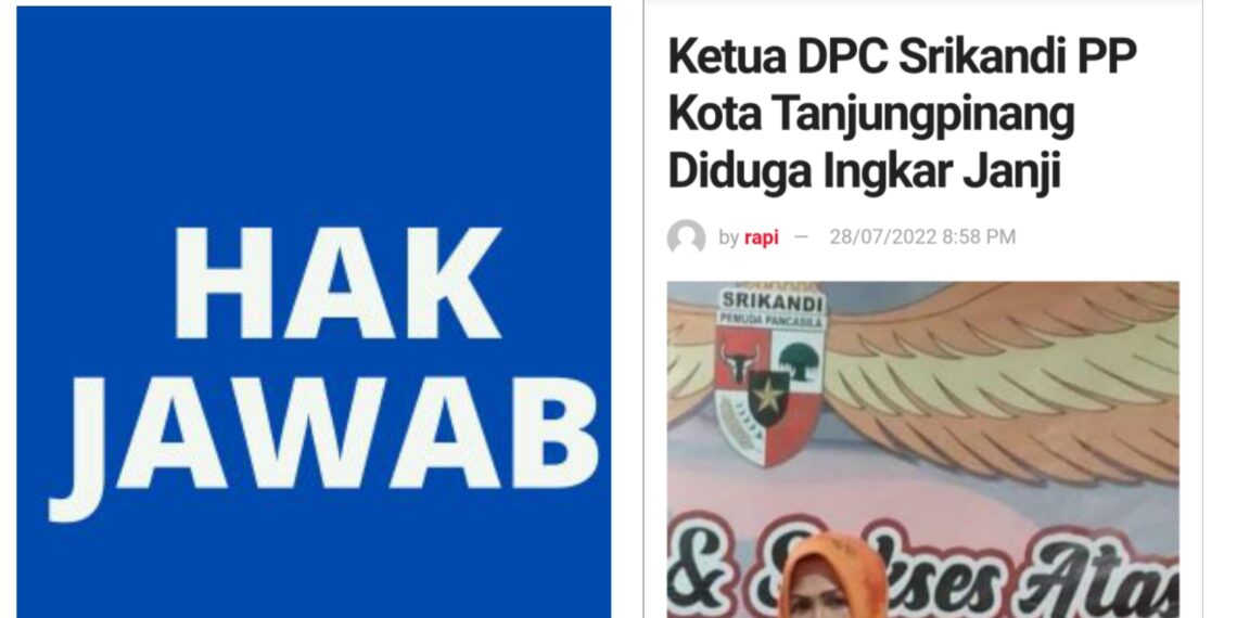 Hak Jawab Ilfanora Terkait Pemberitaan Ketua DPC Srikandi PP Tanjungpinang Diduga Ingkar Janji