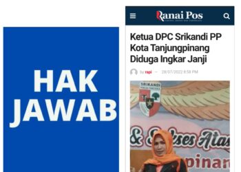 Hak Jawab Ilfanora Terkait Pemberitaan Ketua DPC Srikandi PP Tanjungpinang Diduga Ingkar Janji