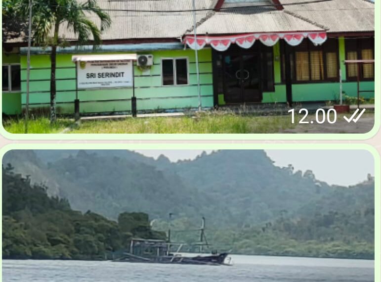 Bagan Apung milik Perumda Sri Serindit Natuna yang terdampar dan tenggelam di sungai perairan Selat Lampa Kecamatan Pulau Tiga Kabupaten Natuna