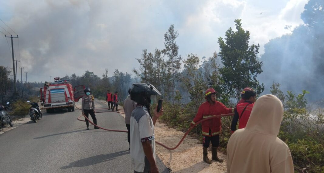 ‎Polres Natuna Bersama Damkar dan BPBD Padamkan Karhutla di Jalan Poros Batubi–Ranai ‎