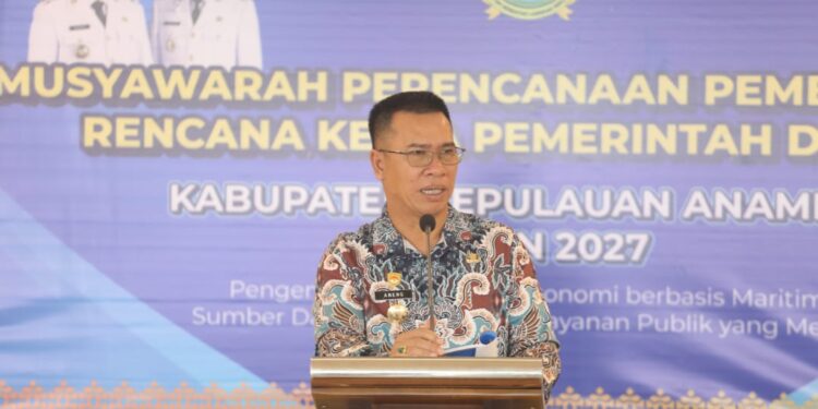 Bupati Anambas Aneng saat berikan sambutan Musrenbang RKPD) Tahun 2027 di Aula Kantor Bupati
