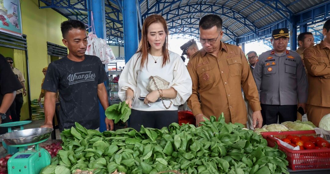Bupati Anambas Aneng di dampingi Wakil Bupati Anambas Raja Bayu, serta Ketua TP PKK Anambas sedang Meninjau Lokasi Pangan Murah di Desa Tarempa Barat