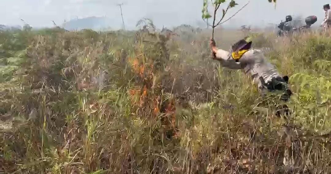 Kapolsek Bunguran Barat dan Personelnya Padamkan 50 Hektar Hutan dengan Cara Manual