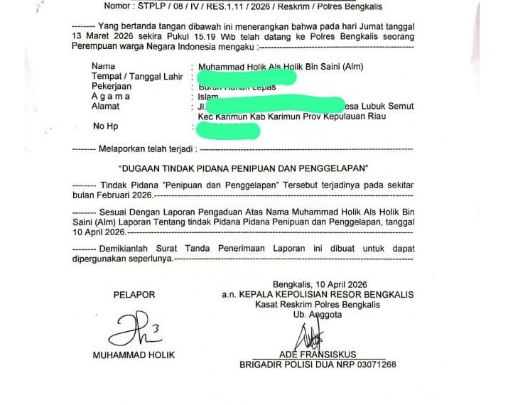 SP2HP Tak Kunjung Datang, Nasib Laporan Rp300 Juta di Polres Bengkalis Jadi Tanda Tanya