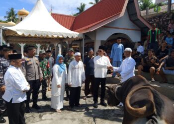 Bupati Anambas Aneng Serahkan Dua Ekor Sapi Kurban Bantuan Presiden RI di Masjid Al Kautsar Letung