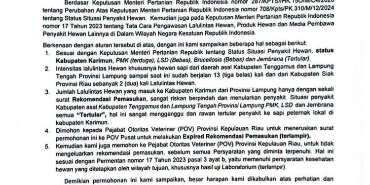 Asosiasi Peternak dan Pedagang Sapi Karimun Mendukung Langkah Pemkab Karimun Terkait Pembatasan Masuknya Sapi dari Lampung