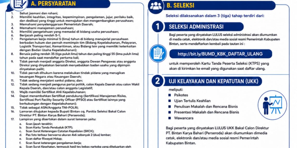 Pemkab Bintan Buka Seleksi Terbuka Komisaris dan Direktur PT Bintan Karya Bahari, Kesempatan Putra-Putri Terbaik Bangun BUMD