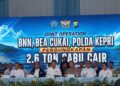 Kolaborasi Bea Cukai, BNN dan Polda Kepri Bongkar 2,6 Ton Sabu Cair di Perairan Karimun