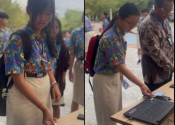 Siswa Siswi SMP Swasta Santo Yusup Karimun sedang mempraktekkan Absensi Chip RFID