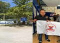 Pintu masuk PT Pacific Granitama. Ketua GRIB Jaya Kepri Juanidy dan Ketua GRIB Jaya Karimun Dian Bangun Sari.
