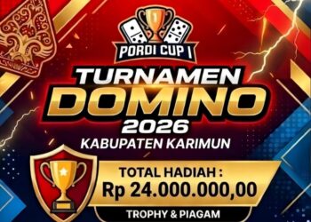 Keterangan Foto: Flyer resmi gelaran Turnamen Domino Pordi Cup I 2026 Kabupaten Karimun. Kegiatan berlangsung mulai 29 Agustus hingga 26 September 2026 di Kedai Kopi Abu Dafi #11 | Foto: Pordi Karimun