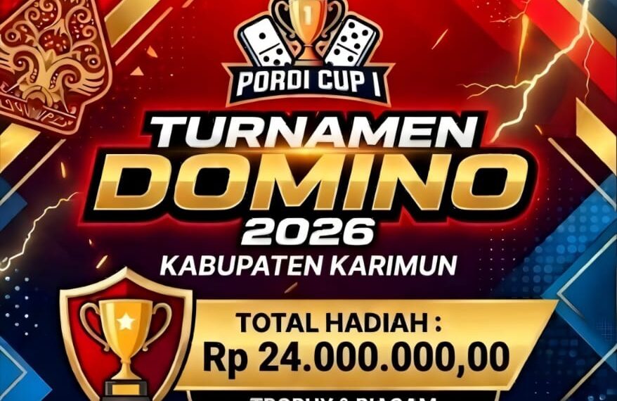 Keterangan Foto: Flyer resmi gelaran Turnamen Domino Pordi Cup I 2026 Kabupaten Karimun. Kegiatan berlangsung mulai 29 Agustus hingga 26 September 2026 di Kedai Kopi Abu Dafi #11 | Foto: Pordi Karimun