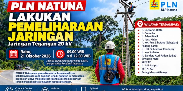 PLN Natuna Kembali Jadwalkan Pemeliharaan Jaringan, Sejumlah Wilayah Terdampak Pemadaman Listrik