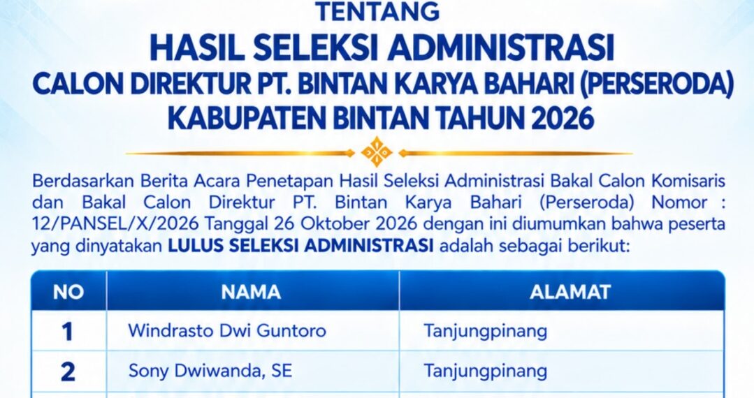 Tujuh Kandidat Lolos, Siapa Bakal Menakhodai PT Bintan Karya Bahari?